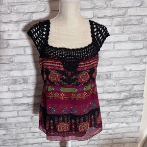 Brandolino Crochet Red Green Black Boho Blouse